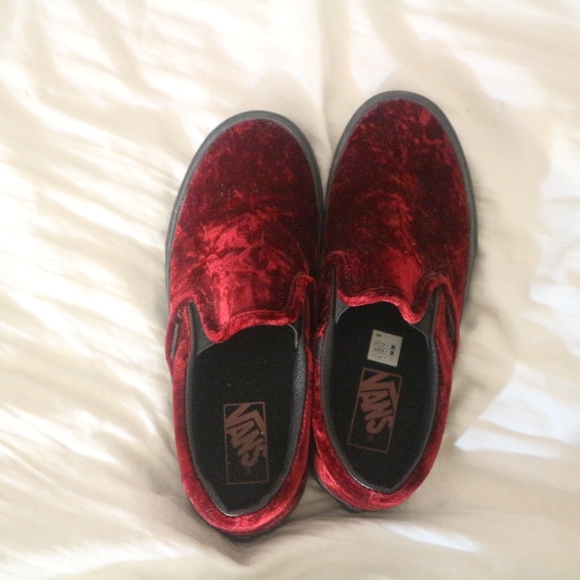 dark red vans slip on